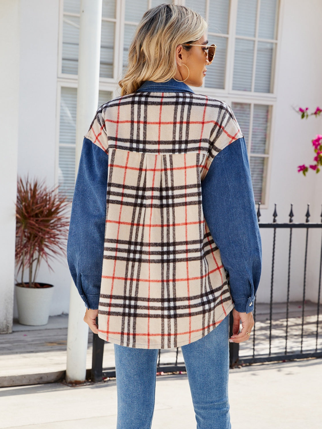 Plaid Long Sleeve Denim Jacket