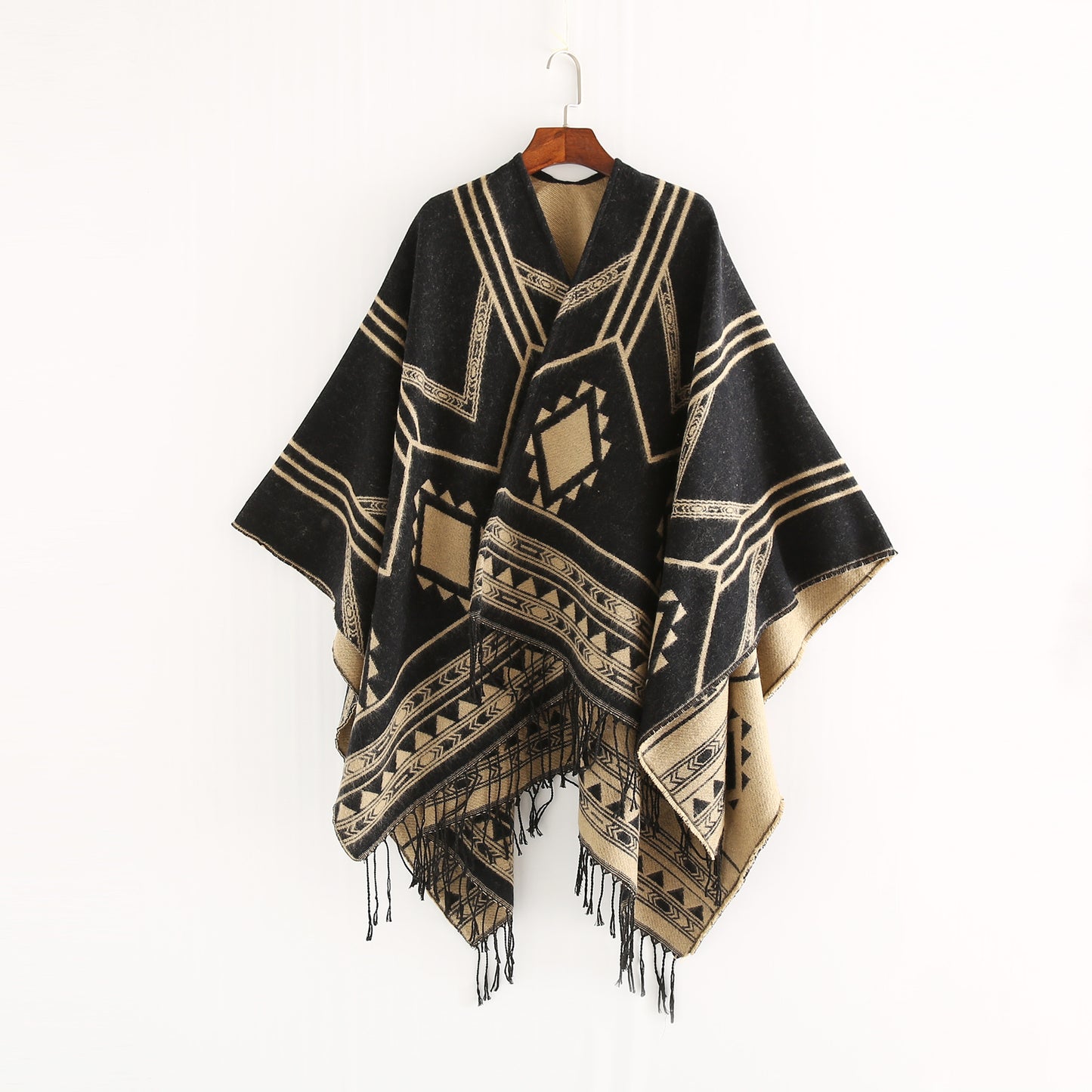 Nepal Geometric Abstract Tassel Split Lengthened Women Shawl Warm Air Conditioned Room Cloak