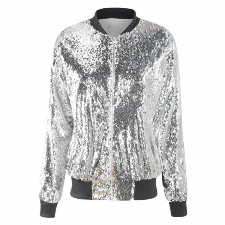 Casual Women Autumn Sequined Jacket plus Size Loose Varsity Jacket Jacket Women Clothing