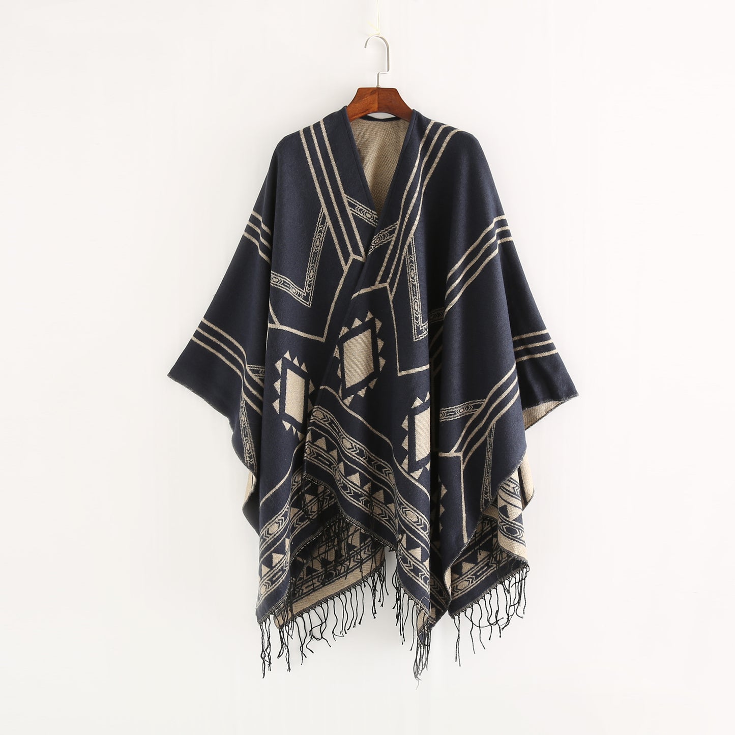 Nepal Geometric Abstract Tassel Split Lengthened Women Shawl Warm Air Conditioned Room Cloak