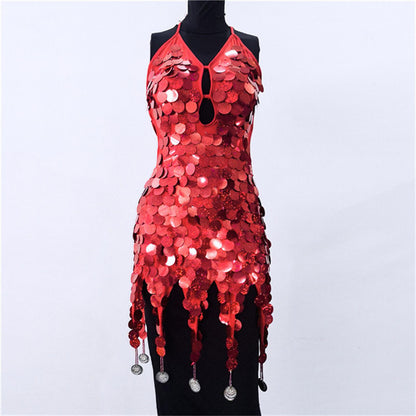 Trendy Big Brand Beaded Dress Nightclub Performance Clothes