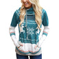 Autumn New    Christmas Printing Pocket Long Sleeve Hooded Casual Hoodie Women