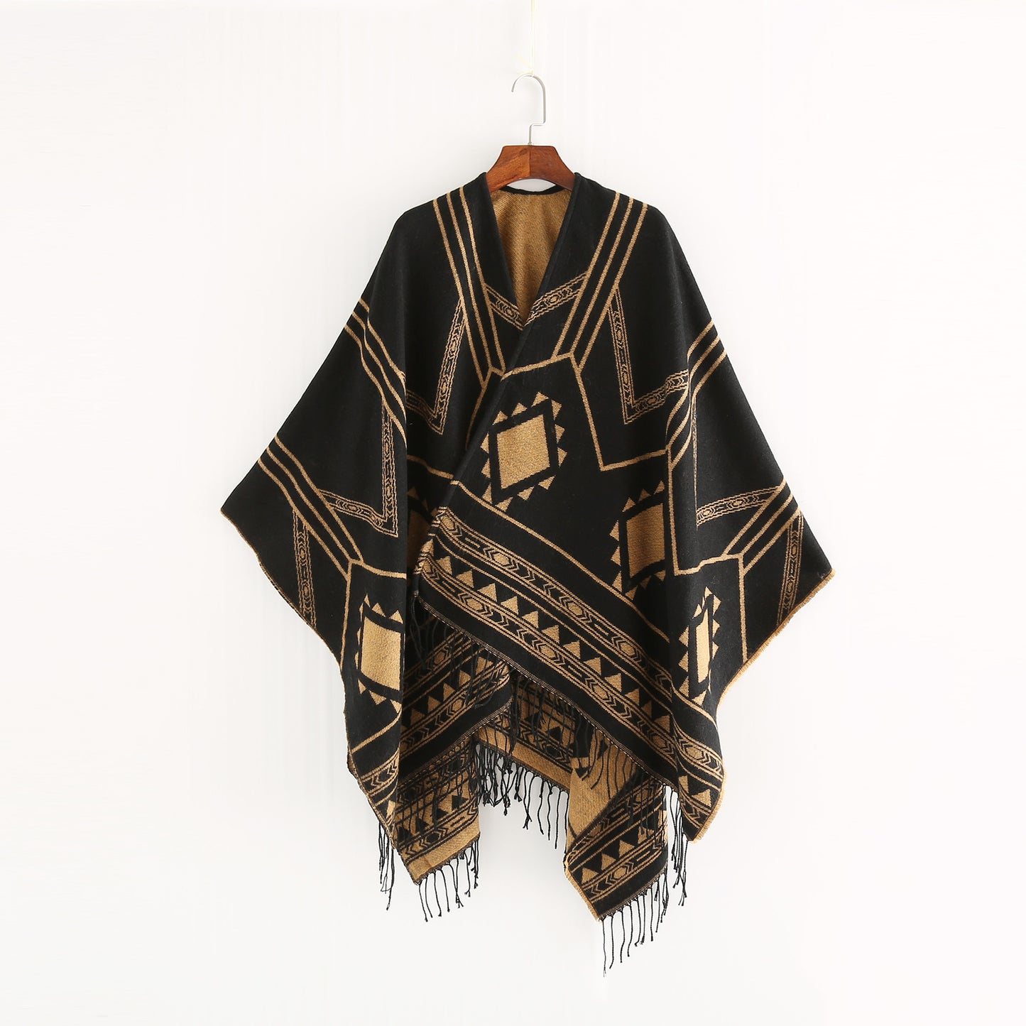 Nepal Geometric Abstract Tassel Split Lengthened Women Shawl Warm Air Conditioned Room Cloak