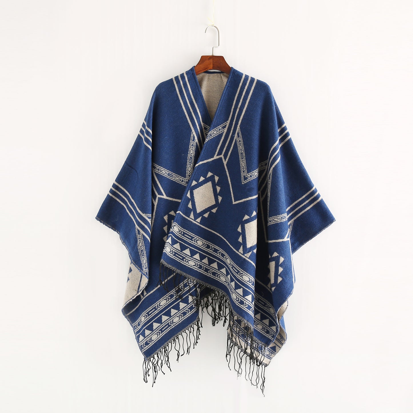 Nepal Geometric Abstract Tassel Split Lengthened Women Shawl Warm Air Conditioned Room Cloak