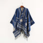 Nepal Geometric Abstract Tassel Split Lengthened Women Shawl Warm Air Conditioned Room Cloak