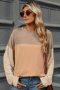 Double Take Contrast Round Neck Long Sleeve T-Shirt