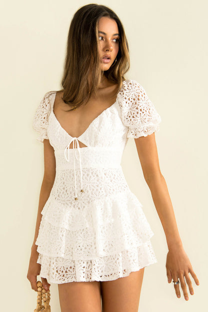 Short Spring Chest Lace up Back Zipper Lace Dress