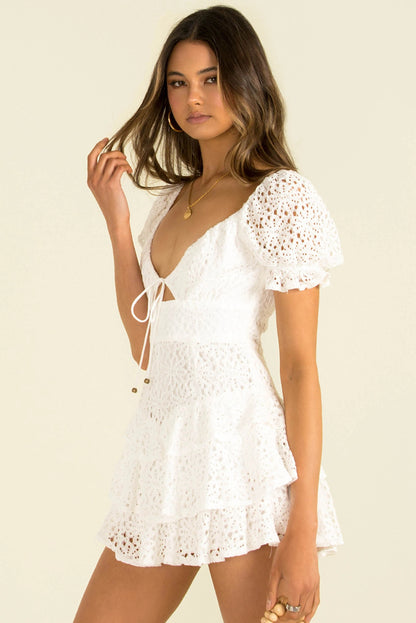 Short Spring Chest Lace up Back Zipper Lace Dress