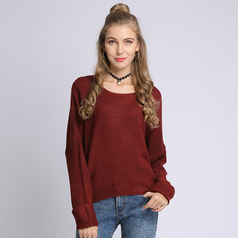 Women Clothing Autumn Winter round Neck Long Sleeve Loose Pullover Sweater Solid Color Women Sweater