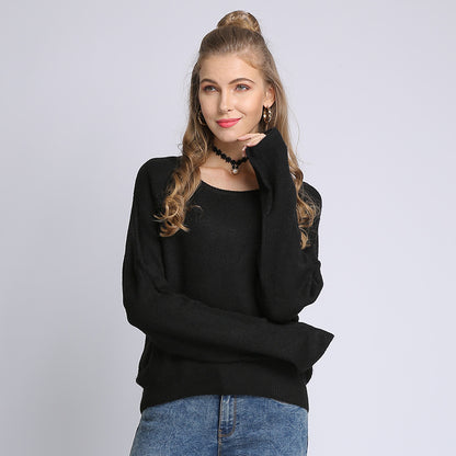 Women Clothing Autumn Winter round Neck Long Sleeve Loose Pullover Sweater Solid Color Women Sweater