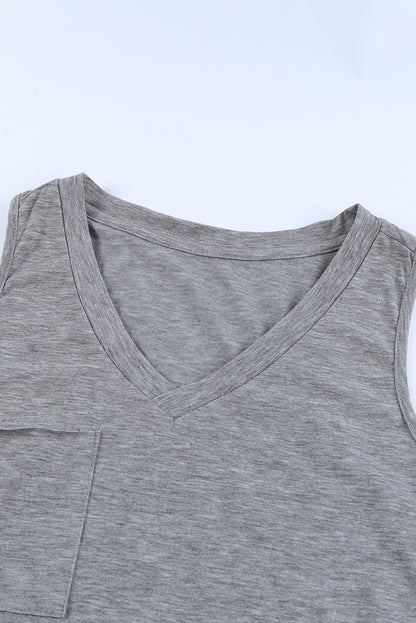 Gray Casual V Neck Racerback Tank Top With Pocket