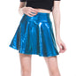 Metallic Coated Fabric Nightclub Stage Solid Color Performance Wear Faux Umbrella Skirt Women Pleated Skirt