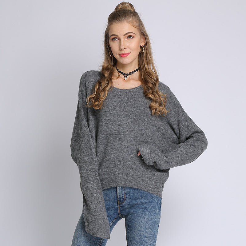 Women Clothing Autumn Winter round Neck Long Sleeve Loose Pullover Sweater Solid Color Women Sweater