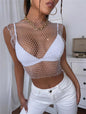 Mesh Diamond Vest Sexy Hollow Out Cutout Nightclub Disco Women Top