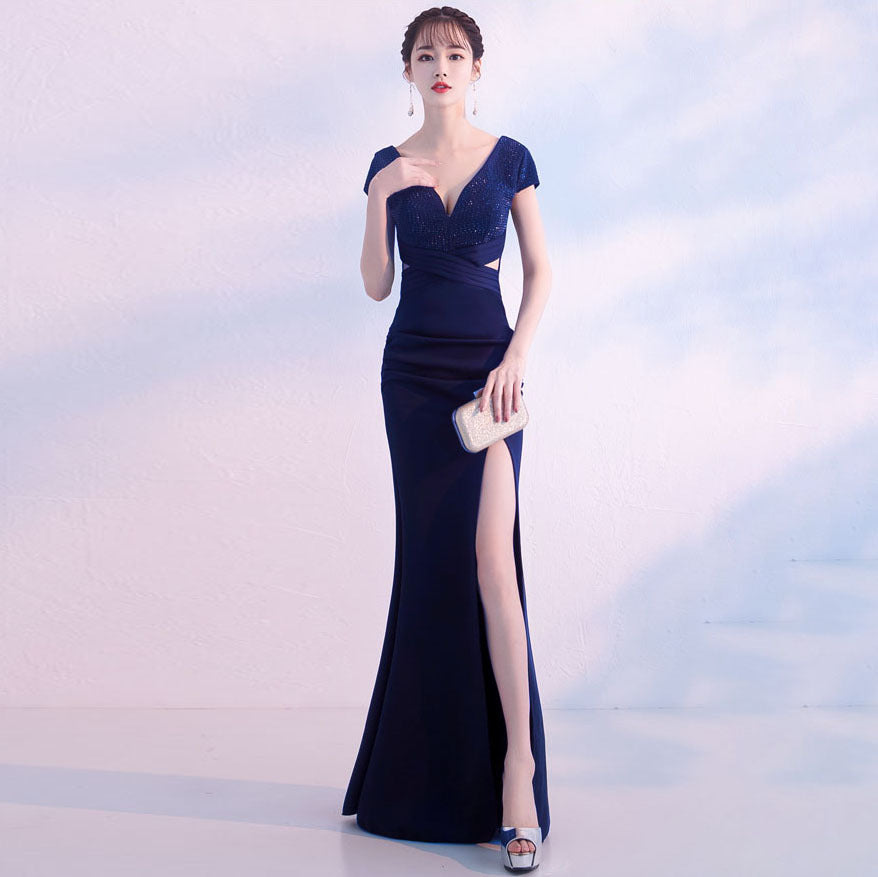 Cocktail Evening Dress Women Dignified Generous Long Slim Fit Fishtail Elegant Lady Host Dress