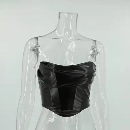 Women Clothing New Sexy Faux Leather Wrapped Chest Backless Tube Top Vest Top Women Boning Corset Boning Corset Corset