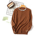 Autumn Winter Beaded Pullover  Women round Neck Long Sleeve  Loose Slimming Elegant Bottoming  Women Sweater