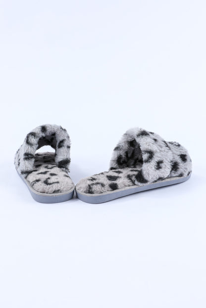 Leopard Print Peep Toe Plush Slippers