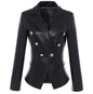 Autumn Winter High-Quality Synthetic Leather Lion Head Metal Buckle Double-Breasted Slim Blazer Leather Coat
