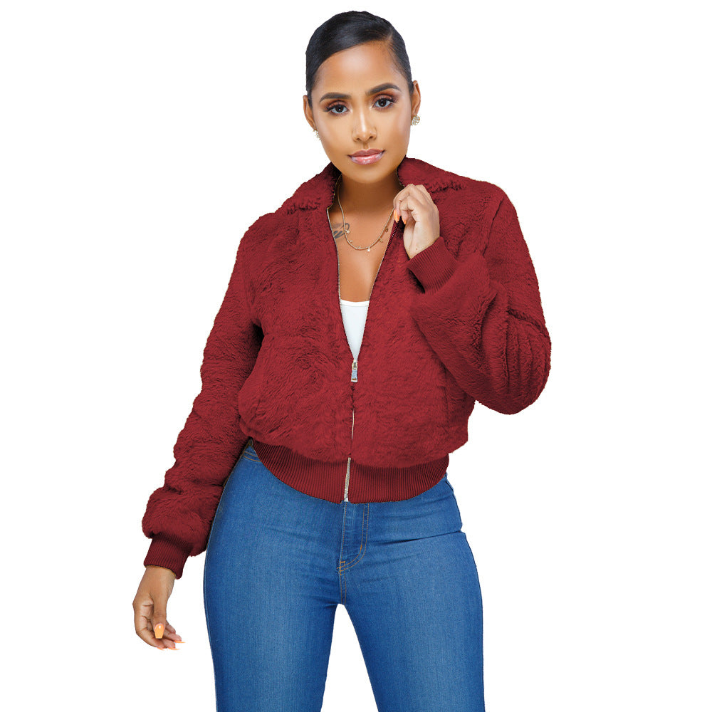 Women Clothing Solid Color Double-Sided Zipper Jacket