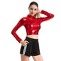 Solid Color Cosplay Glue Performance Wear Slim Patent Leather Long Sleeve Small Turtleneck Women Clothing