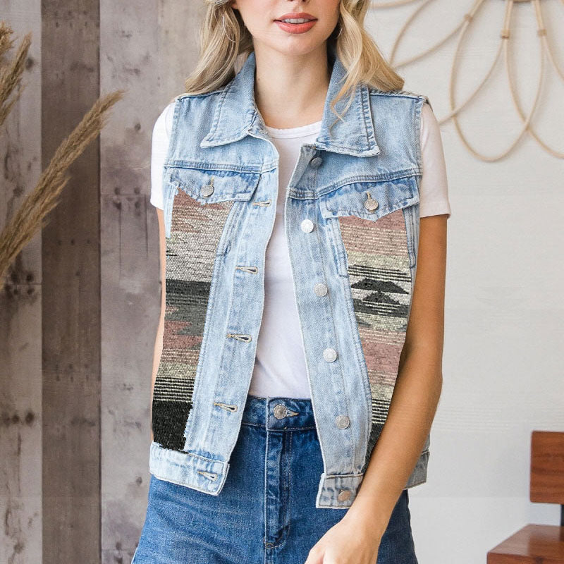 Stitching Denim Vest Women Vest Jacket