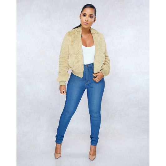 Women Clothing Solid Color Double-Sided Zipper Jacket