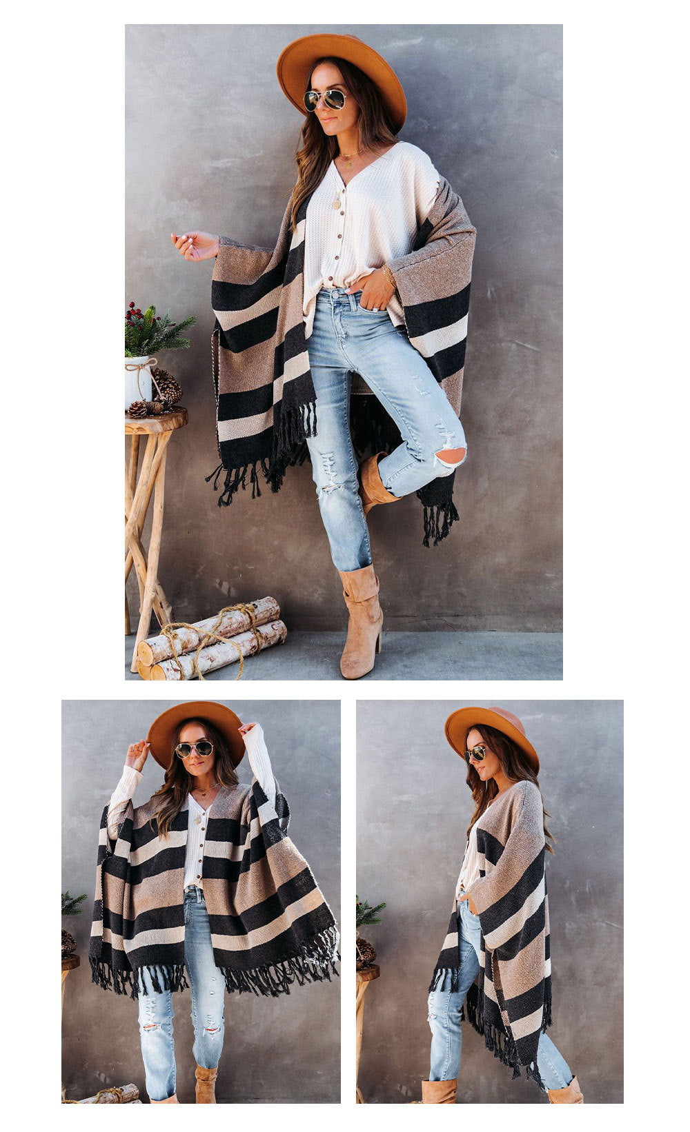 Autumn Winter Women Clothing Plus Size Tassel Sweater Sweater Shawl Coat