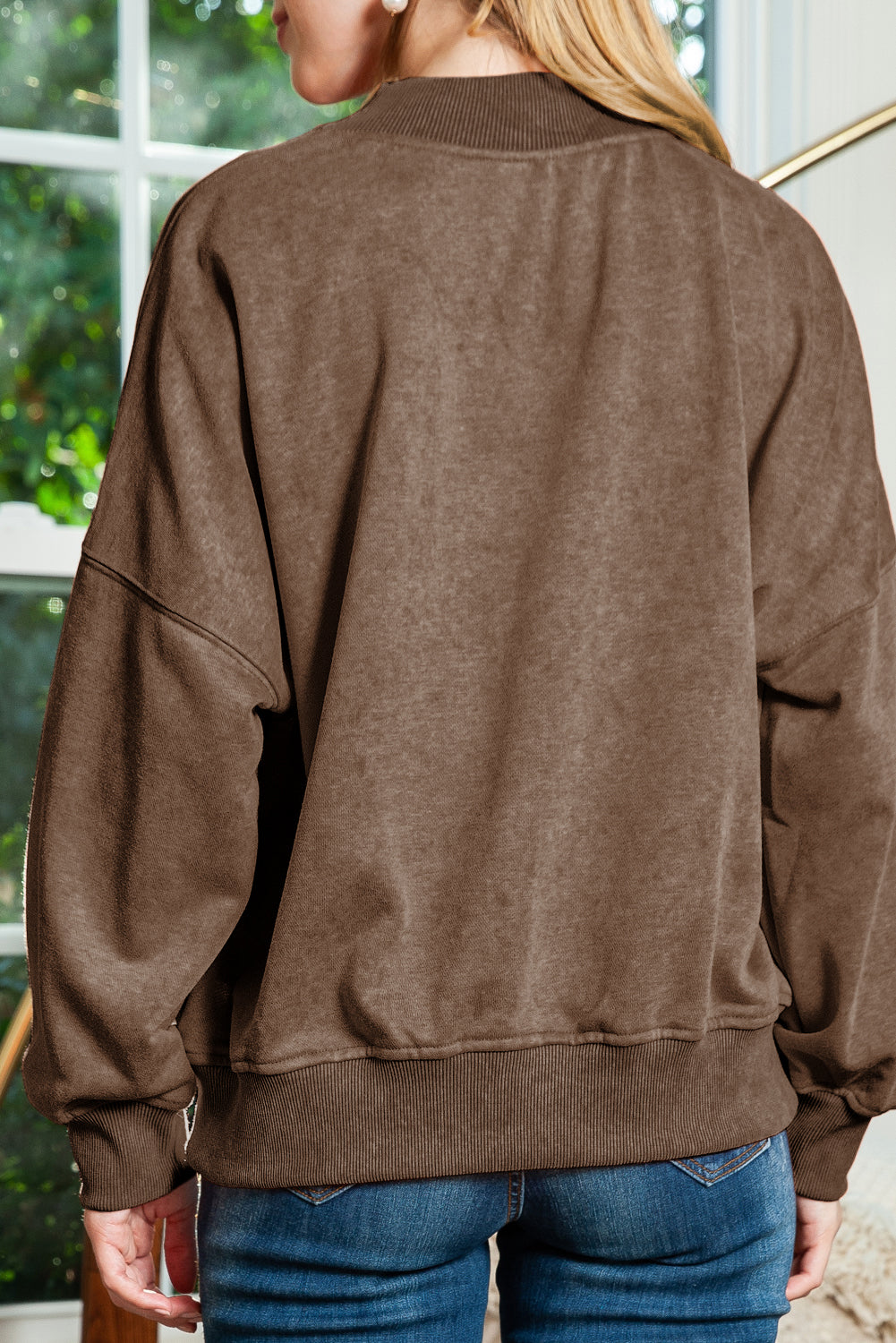 Green Light Plain Washed Drop Shoulder Pullover Sweatshirt