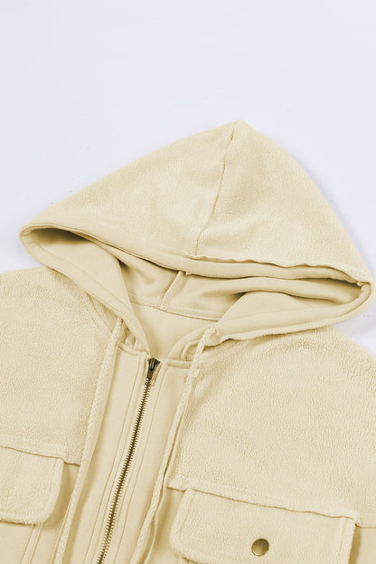 Apricot Bishop Sleeve Zip Up Hoodie Jacket with Flap Pockets