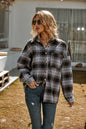 Women Clothing Popular Autumn Winter Polo Collar Loose Casual Woolen Shacket Large Plaid Coat