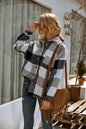 Women Clothing Popular Autumn Winter Polo Collar Loose Casual Woolen Shacket Large Plaid Coat