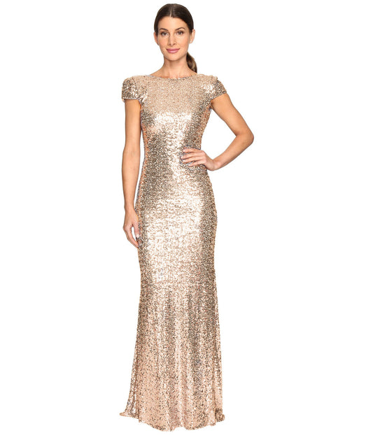 Full Sequined Long Slim U-Shaped Backless Evening Dress Wedding Popular Golden Dress