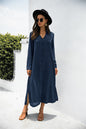 Button Collared Shirt Collar Maxi Dress Invulnerability Belt