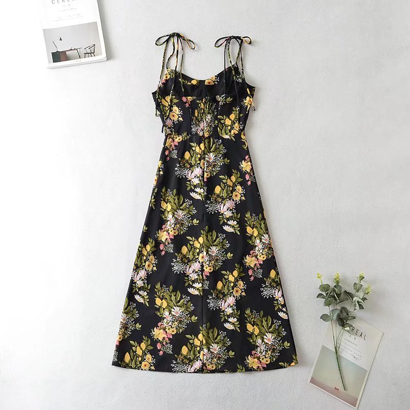 Summer New Print Lace-Up Dress Halter Suspender