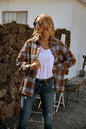 Women Clothing Popular Autumn Winter Polo Collar Loose Casual Woolen Shacket Large Plaid Coat