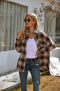 Women Clothing Popular Autumn Winter Polo Collar Loose Casual Woolen Shacket Large Plaid Coat