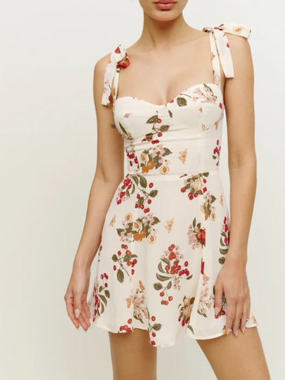 Summer Fashion Office off Neck Printed High Waist Sling Backless Dress