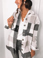 Autumn Urban Casual Long Sleeve Collared Loose Women Shirt Plaid Wool Coat