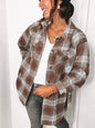 Autumn Urban Casual Long Sleeve Collared Loose Women Shirt Plaid Wool Coat