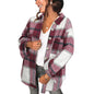 Autumn Urban Casual Long Sleeve Collared Loose Women Shirt Plaid Wool Coat