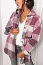 Autumn Urban Casual Long Sleeve Collared Loose Women Shirt Plaid Wool Coat