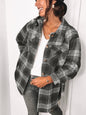 Autumn Urban Casual Long Sleeve Collared Loose Women Shirt Plaid Wool Coat