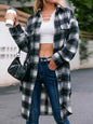 Autumn Winter Woolen Plaid Coat Collared Loose-Fitting Women Brushed Plaid Large Coat