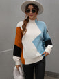 Autumn Winter Loose Color-Block Crew Neck Knitwear Women Pullover Sweater Women