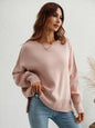 Autumn Winter Long Sleeve round Neck Knitted Loose Split Pullover Women