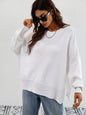 Autumn Winter Long Sleeve round Neck Knitted Loose Split Pullover Women