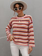 Autumn Winter Stitching Knitwear Women Loose Color round Neck Striped Sweater Women