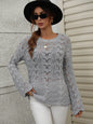 Autumn Winter Knitted Solid Color Crocheted Hollow-out Pullover round Neck Loose Sweater for Women