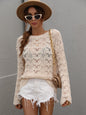 Autumn Winter Knitted Solid Color Crocheted Hollow-out Pullover round Neck Loose Sweater for Women